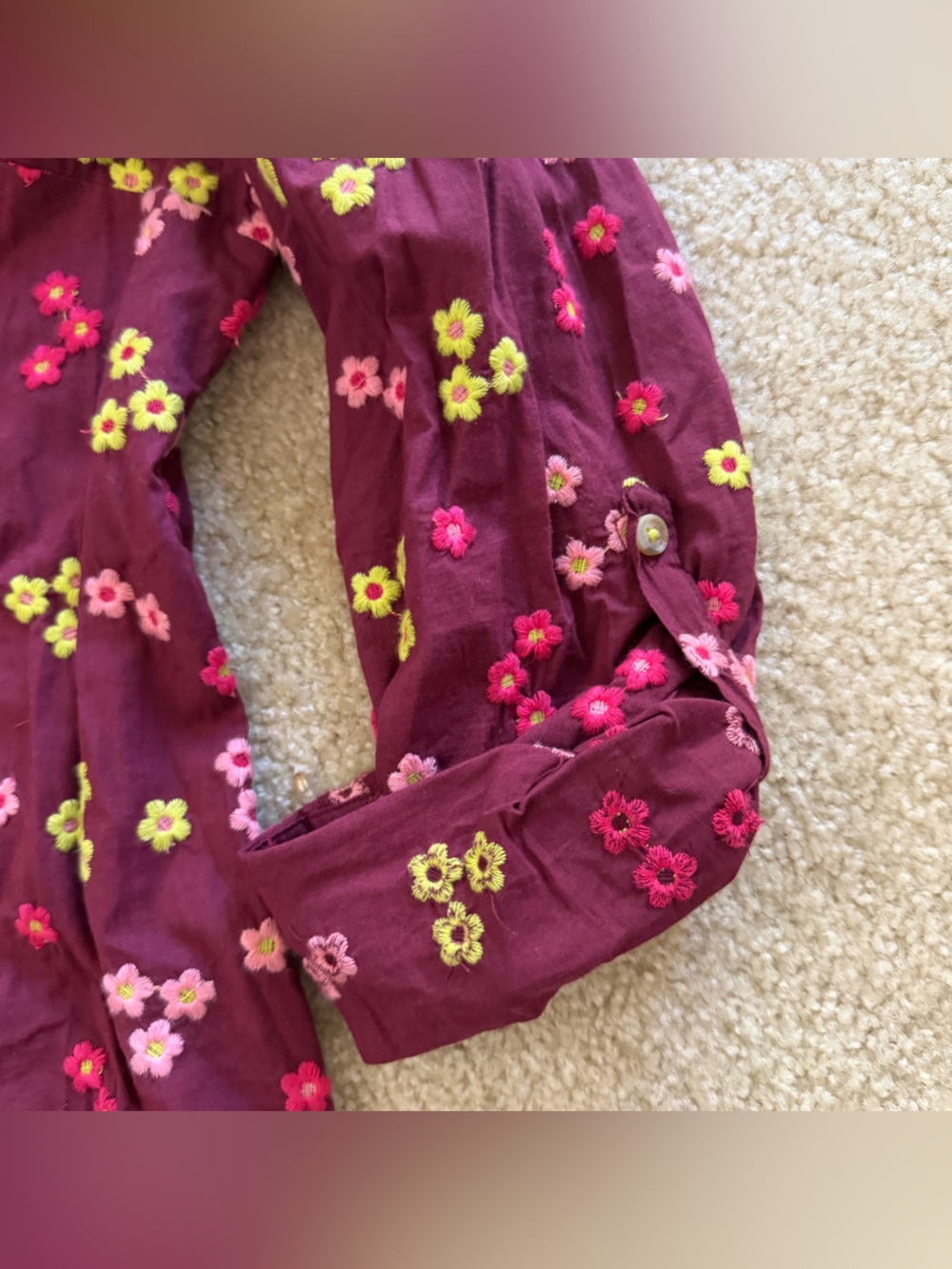 Anthropologie Maeve 100% Cotton Size M Burgundy Floral Button-Down Shirt - Picture 5 of 9